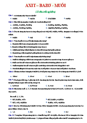 Bài tập trắc nghiệm Hoá học 11 - Bài 5 Axit  bazơ  muối (Có đáp án)